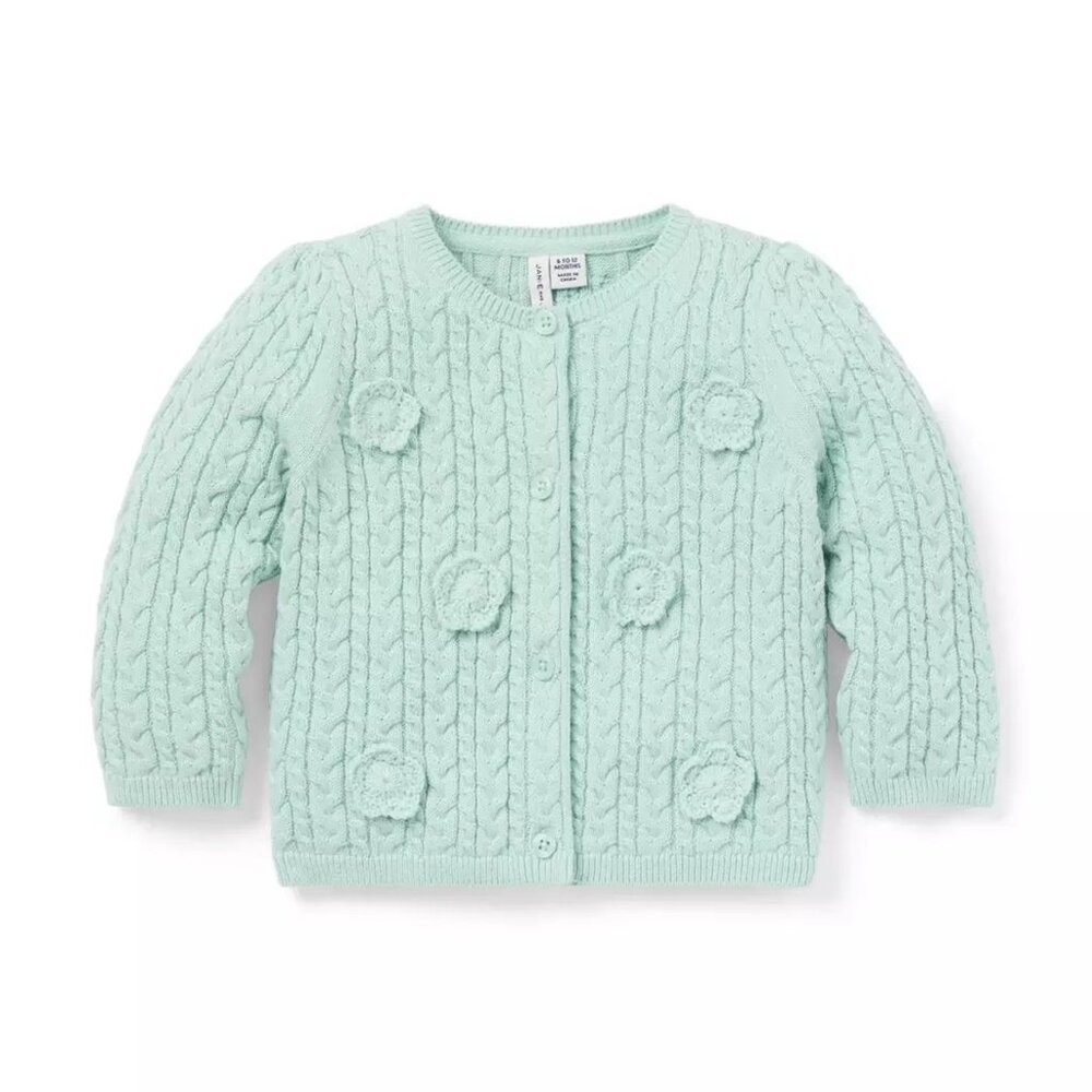 Janie and Jack Mint Green Cable Knit Flower Cardigan Set